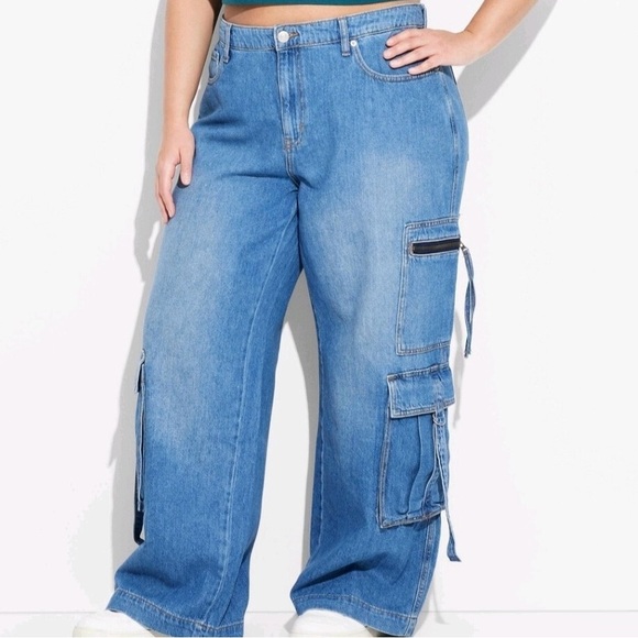 Wild Fable Mid Rise Cargo Jeans Blue size 17R - Picture 1 of 6
